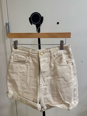 Zara Cream High-Rise Denim Shorts
